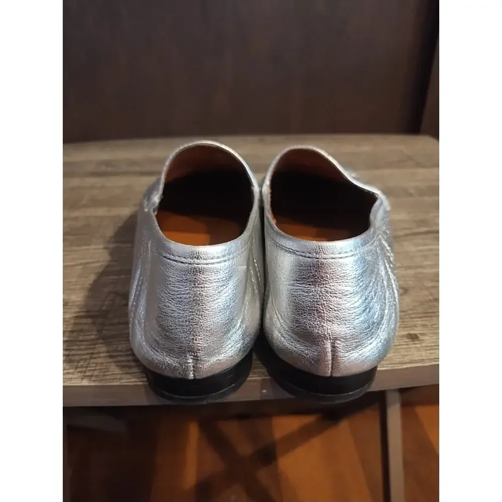 Coach Mary Lockup Silver Slip On Loafer Designer Shoes Womens Size 7 Leather - Picture 5 of 10